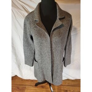 Elena Solano Size S Gray Collared Open Front‎ Wool Cardigan Sweater